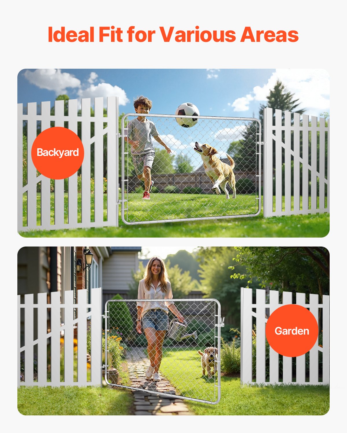 Chain Link Fence Gate, 72 x 48 in, Adjustable Chain Link Fence Panel, Fit 2.2-6 ft (W) x 6 ft (H) Garden Fence Gate Opening, Rust-Resistant Galvanized Fencing Gate for Farm, Posts Not Included