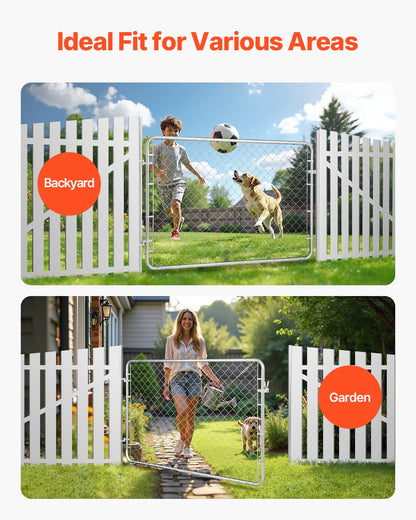 Chain Link Fence Gate, 72 x 48 in, Adjustable Chain Link Fence Panel, Fit 2.2-6 ft (W) x 6 ft (H) Garden Fence Gate Opening, Rust-Resistant Galvanized Fencing Gate for Farm, Posts Not Included