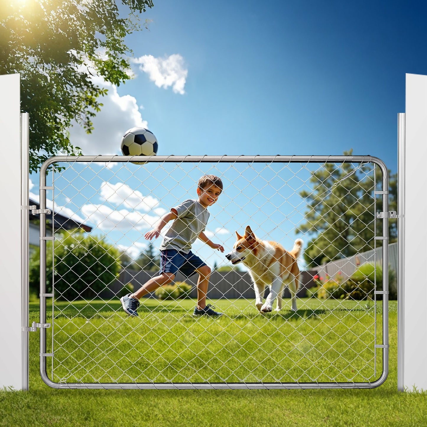 Chain Link Fence Gate, 72 x 48 in, Adjustable Chain Link Fence Panel, Fit 2.2-6 ft (W) x 6 ft (H) Garden Fence Gate Opening, Rust-Resistant Galvanized Fencing Gate for Farm, Posts Not Included