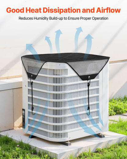 Air Conditioner Cover for Outside Units, 910 x 910 mm Central AC Cover for Air Conditioning Unit, Top Universal Mesh Defender Tear-Resistant Easy Install for Outdoor Outside All Seasons, Black