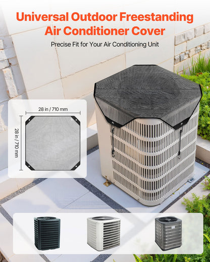 Air Conditioner Cover for Outside Units, 710 x 710 mm Central AC Cover for Air Conditioning Unit, Top Universal Mesh Defender Tear-Resistant Easy Install for Outdoor Outside All Seasons, Black