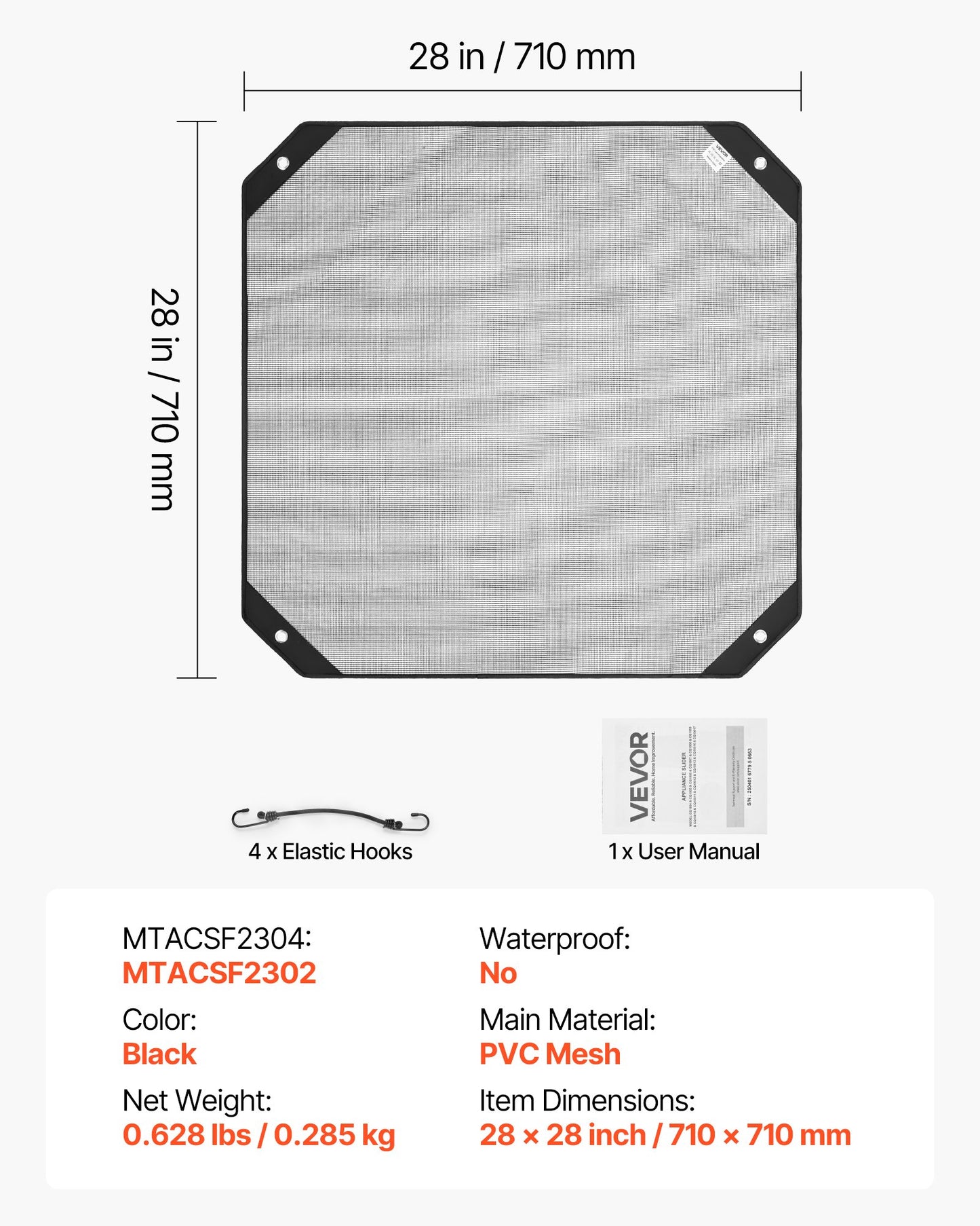 Air Conditioner Cover for Outside Units, 710 x 710 mm Central AC Cover for Air Conditioning Unit, Top Universal Mesh Defender Tear-Resistant Easy Install for Outdoor Outside All Seasons, Black