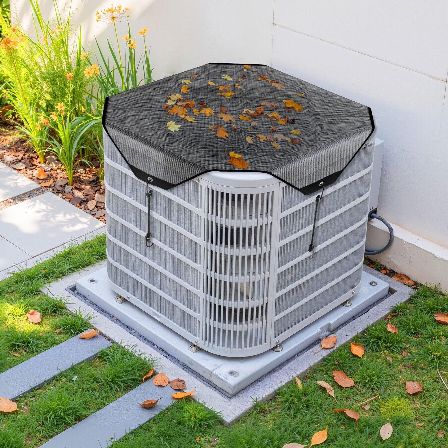 Air Conditioner Cover for Outside Units, 710 x 710 mm Central AC Cover for Air Conditioning Unit, Top Universal Mesh Defender Tear-Resistant Easy Install for Outdoor Outside All Seasons, Black