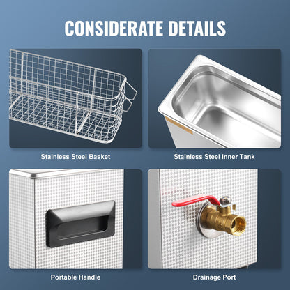 10-Liter-Ultraschall-Waffenreiniger, 300-W-Profi-Ultraschallreinigungsgerät mit Timer und Heizung, 40-kHz-Digital-Ultraschallreiniger mit Korb für Waffenteile, Munition und Militärbedarf