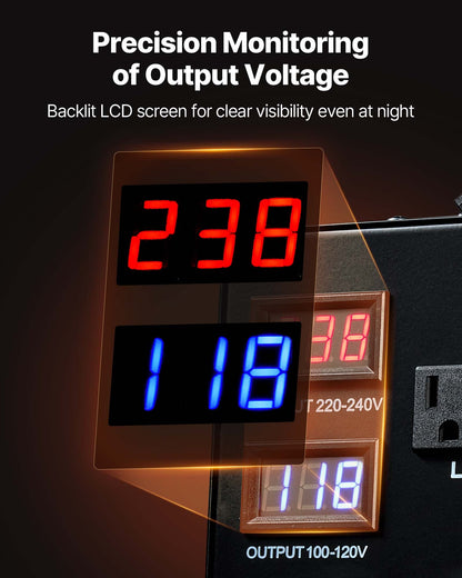 Voltage Auto Converter Transformer, 3000VA, Heavy Duty Step Up/Down Power Transformer, 110V to 220V and 220V to 110V, with 3 US Outlets, 3 EU Outlets, LCD Display, Circuit Breaker Protection
