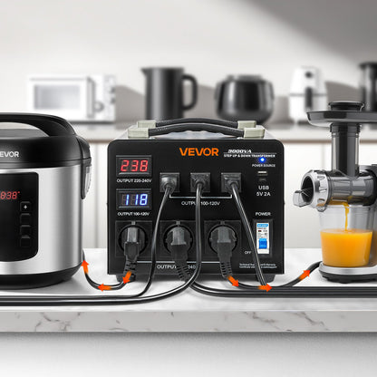 Voltage Auto Converter Transformer, 3000VA, Heavy Duty Step Up/Down Power Transformer, 110V to 220V and 220V to 110V, with 3 US Outlets, 3 EU Outlets, LCD Display, Circuit Breaker Protection