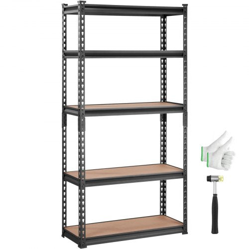 Storage Shelving Unit, 5-Tier Adjustable, 2000 lbs Capacity, Heavy Duty Garage Shelves Metal Organizer Utility Rack, Black, 30" L x 12" W x 60" H for Kitchen Pantry Basement Bathroom Laundry