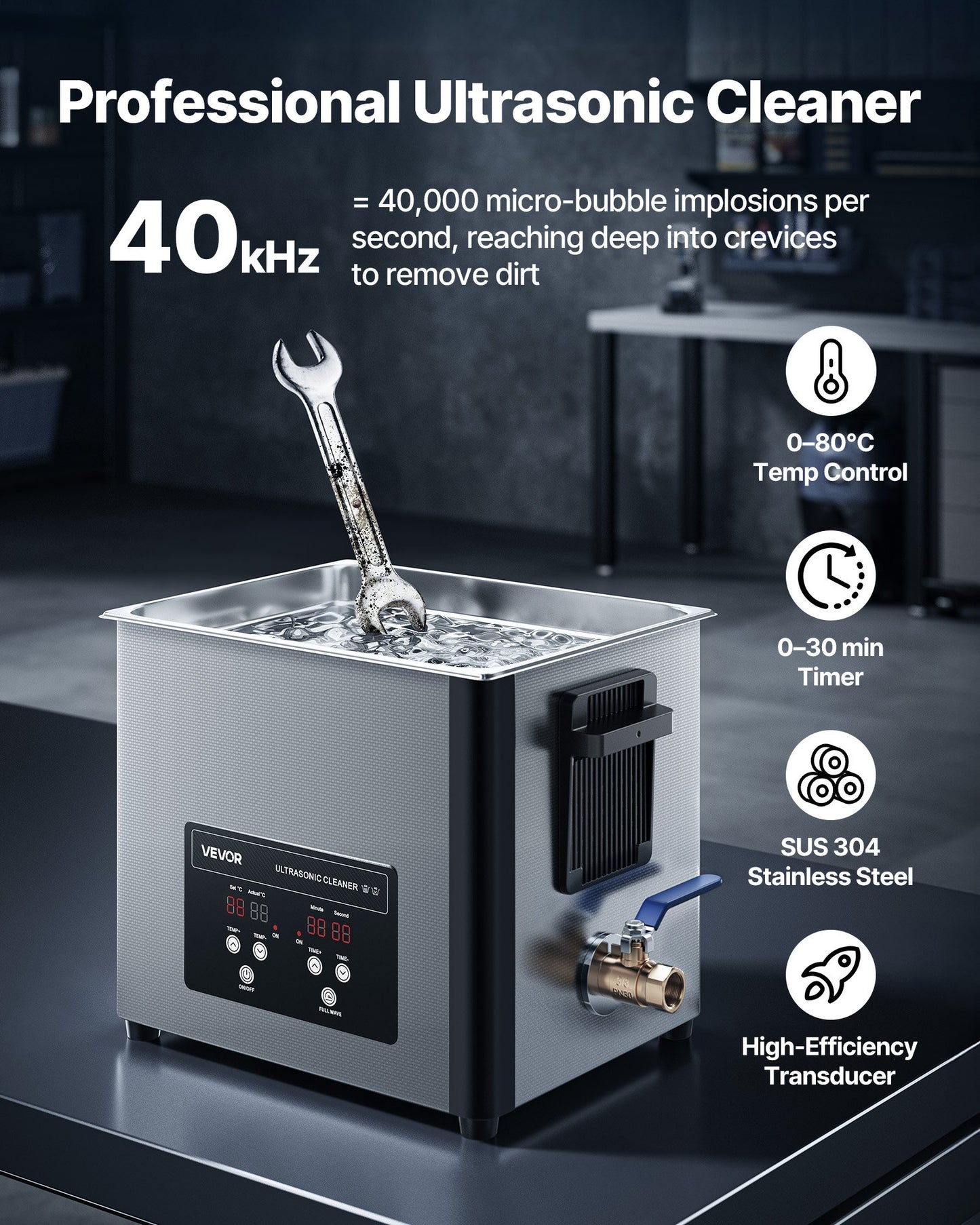 10-Liter-Ultraschallreiniger, professionelles Ultraschallreinigungsgerät mit Reinigungskorb und Digitalanzeige, 180 W, Edelstahl, 40 kHz, Reinigungsgerät für Uhren, Rasierer, Schmuck, Münzen und mehr