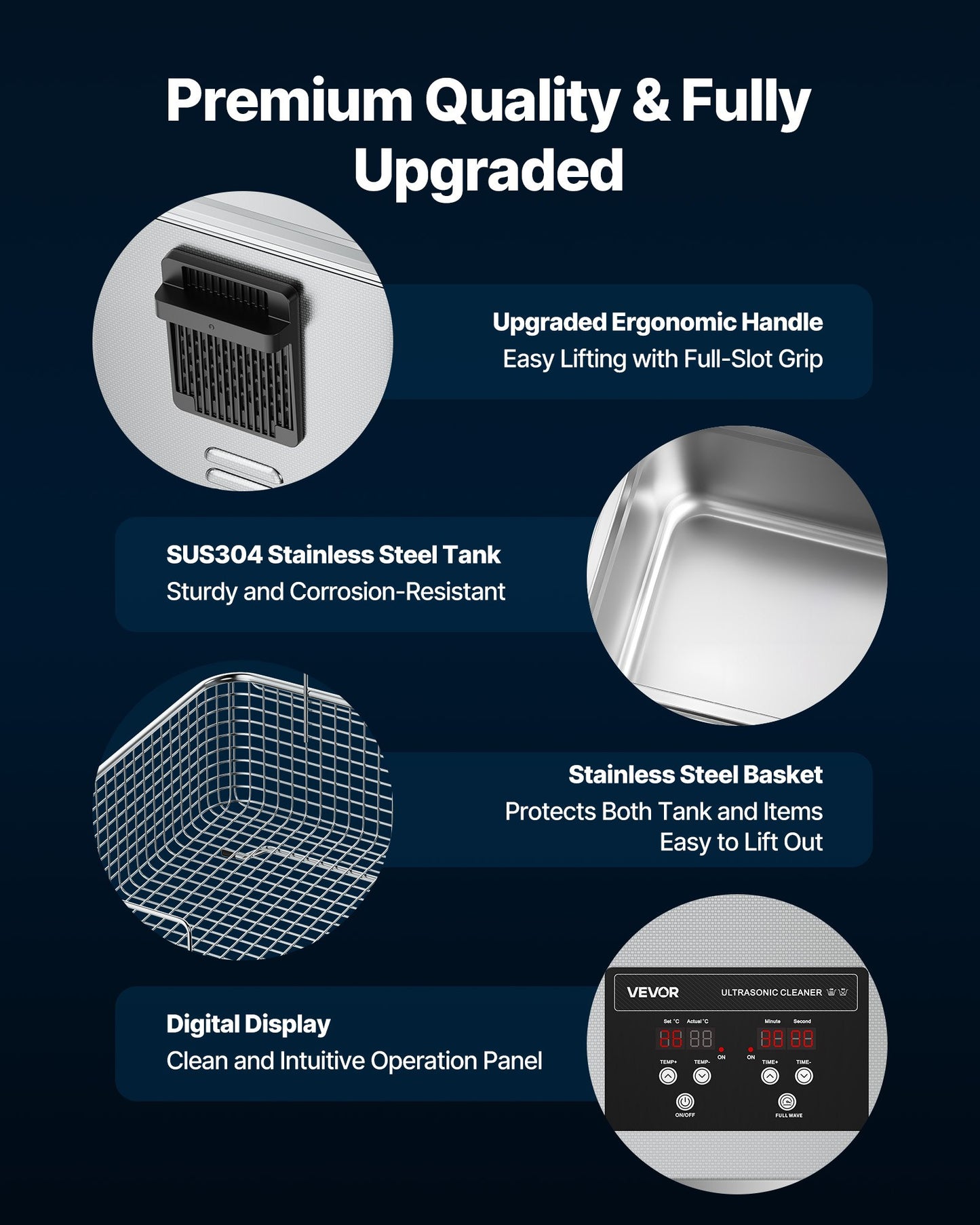 10-Liter-Ultraschallreiniger, professionelles Ultraschallreinigungsgerät mit Reinigungskorb und Digitalanzeige, 180 W, Edelstahl, 40 kHz, Reinigungsgerät für Uhren, Rasierer, Schmuck, Münzen und mehr