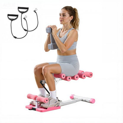 Deep Squat Machine, Adjustable Glutes Trainer Machine with 3 High-Strength Resistance Bands, Folding Core Leg & Glutes Exercise Trainer, Push Up Workout Equipment at Home Gym, Pink + White