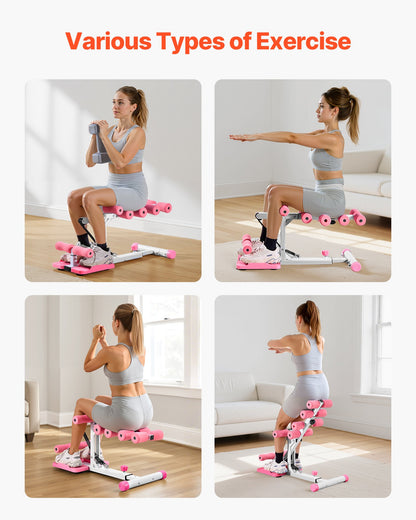 Deep Squat Machine, Adjustable Glutes Trainer Machine with 3 High-Strength Resistance Bands, Folding Core Leg & Glutes Exercise Trainer, Push Up Workout Equipment at Home Gym, Pink + White