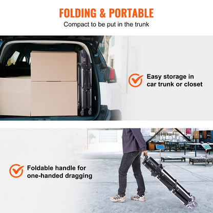 Foldable Utility Service Cart, 3 Shelf 74.8 kg Heavy Duty Plastic Rolling Cart with Lockable Wheels, Ergonomic Handle, Portable Garage Tool Cart for Warehouse/Office/Home(65.1x39.2x83.2 cm)