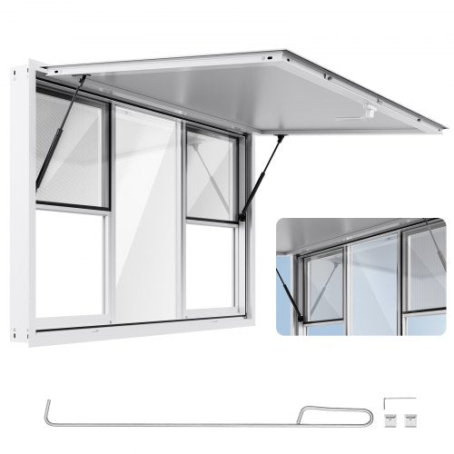 Verkaufsfenster 152x92 cm, Servicefenster aus Aluminiumlegierung für Imbisswagen, bis zu 85 Grad verstellbares Standfenster mit 6 Schiebefenstern, Markisentür und Schlepphaken, für Verkaufsanhänger