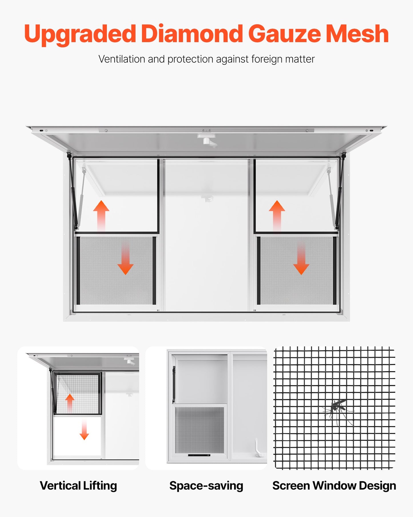 Concession Window 152x92 cm, Aluminum Alloy Service Window for Food Truck, Up to 85 Degrees Stand Serving Window with 6 Sliding Windows, Awning Door, and Drag Hook, for Concession Trailers