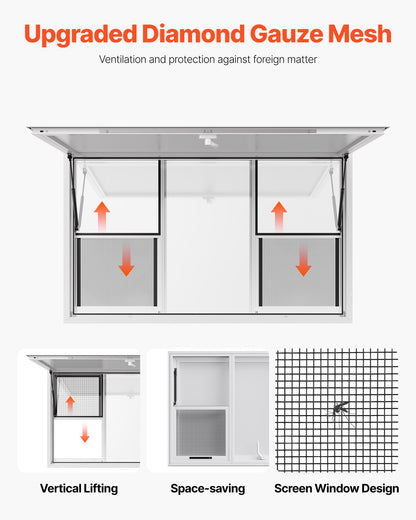 Concession Window 152x92 cm, Aluminum Alloy Service Window for Food Truck, Up to 85 Degrees Stand Serving Window with 6 Sliding Windows, Awning Door, and Drag Hook, for Concession Trailers