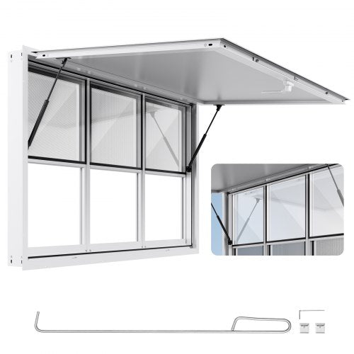 Verkaufsfenster 152x92 cm, Servicefenster aus Aluminiumlegierung für Imbisswagen, bis zu 85 Grad verstellbares Standfenster mit 6 Schiebefenstern, Markisentür und Schlepphaken, für Verkaufsanhänger