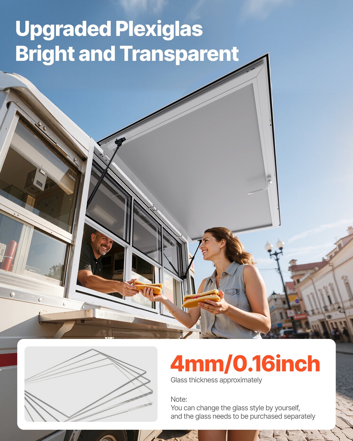 Concession Window 152x92 cm, Aluminum Alloy Service Window for Food Truck, Up to 85 Degrees Stand Serving Window with 6 Sliding Windows, Awning Door, and Drag Hook, for Concession Trailers