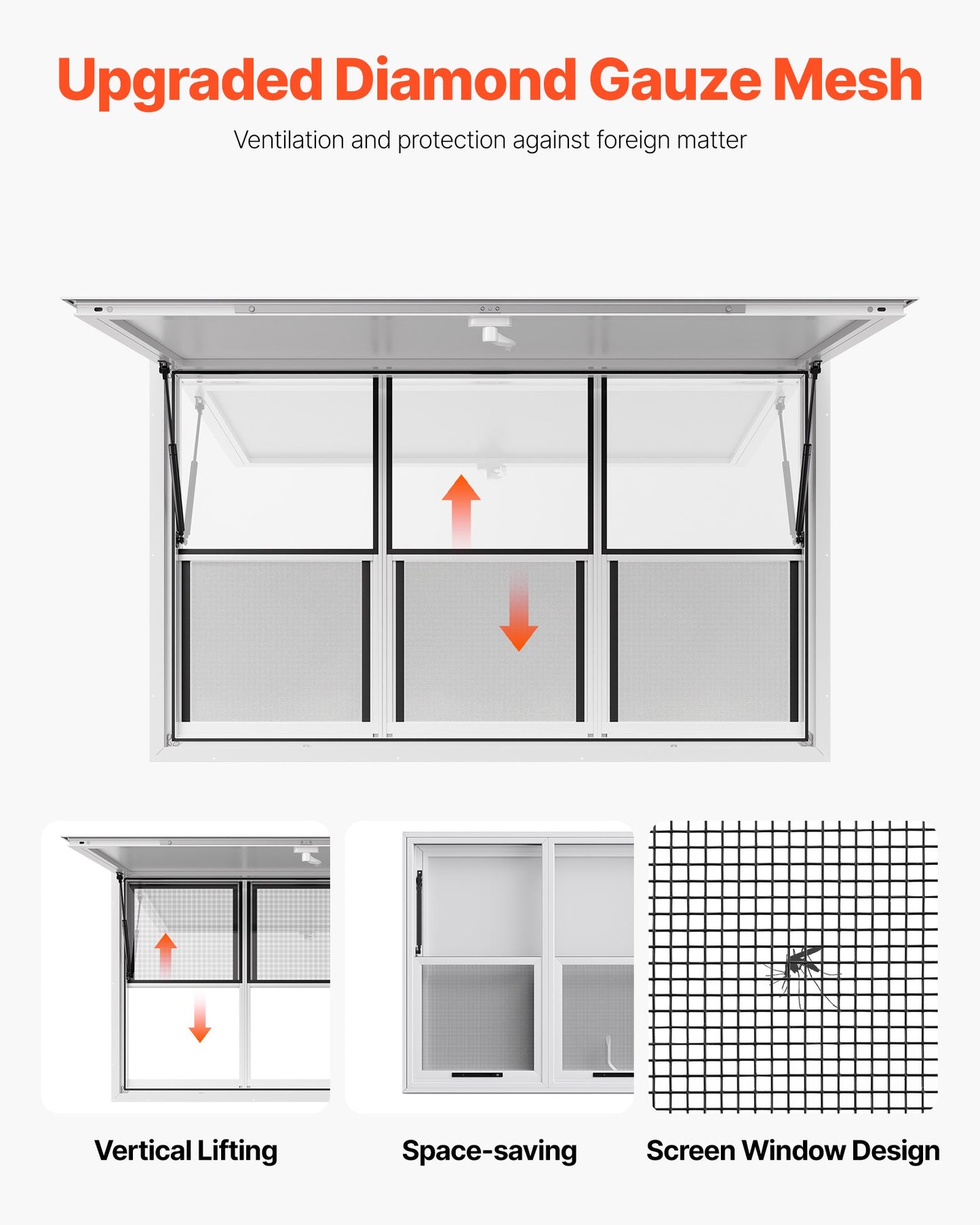 Concession Window 152x92 cm, Aluminum Alloy Service Window for Food Truck, Up to 85 Degrees Stand Serving Window with 6 Sliding Windows, Awning Door, and Drag Hook, for Concession Trailers