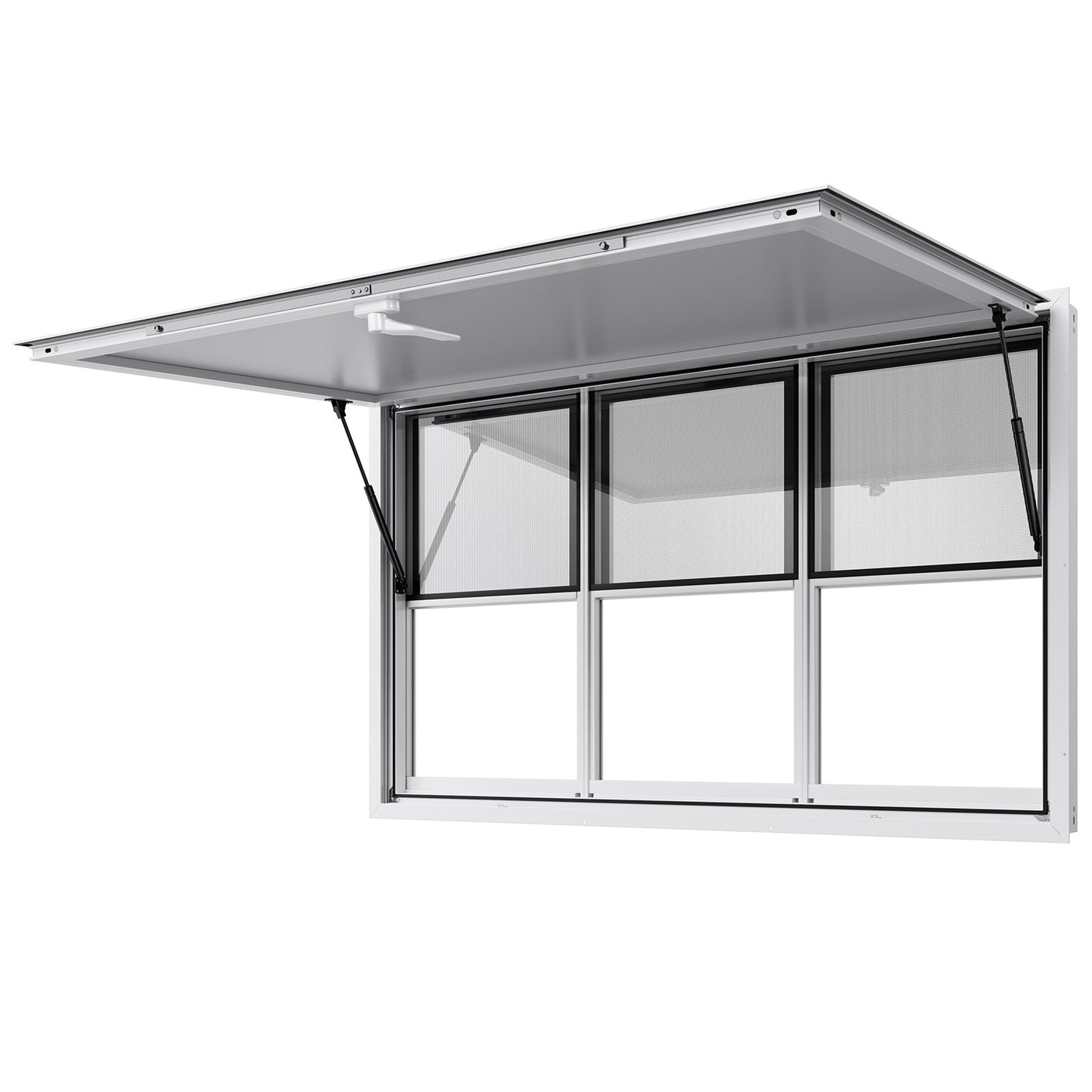 Concession Window 152x92 cm, Aluminum Alloy Service Window for Food Truck, Up to 85 Degrees Stand Serving Window with 6 Sliding Windows, Awning Door, and Drag Hook, for Concession Trailers