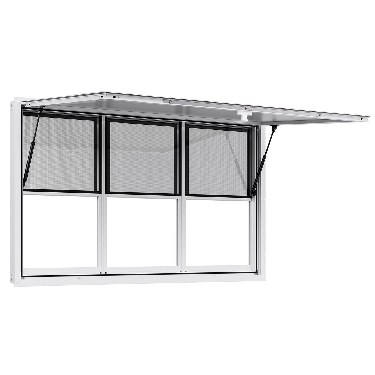 Concession Window 152x92 cm, Aluminum Alloy Service Window for Food Truck, Up to 85 Degrees Stand Serving Window with 6 Sliding Windows, Awning Door, and Drag Hook, for Concession Trailers