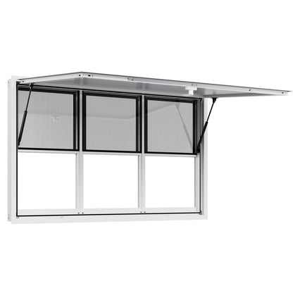 Concession Window 152x92 cm, Aluminum Alloy Service Window for Food Truck, Up to 85 Degrees Stand Serving Window with 6 Sliding Windows, Awning Door, and Drag Hook, for Concession Trailers
