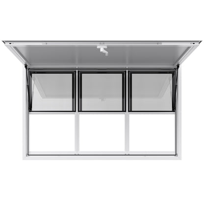 Concession Window 152x92 cm, Aluminum Alloy Service Window for Food Truck, Up to 85 Degrees Stand Serving Window with 6 Sliding Windows, Awning Door, and Drag Hook, for Concession Trailers