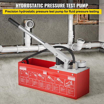 Hydrostatic Pressure Test Pump, Test Up to 25 bar/2.5 MPa, 12.1 L Tank, Hydraulic Manual Water Pressure Tester Kit w/ Two-Unit Gauge & R 1.27 cm Connection, for Pipeline Fluid Pressure Testing