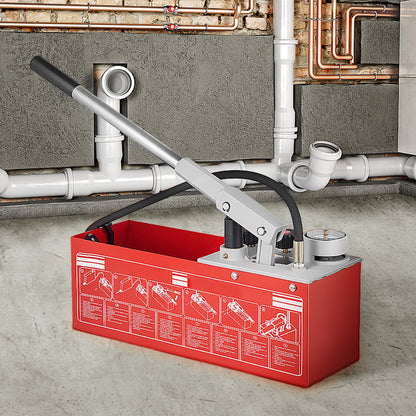 Hydrostatic Pressure Test Pump, Test Up to 25 bar/2.5 MPa, 12.1 L Tank, Hydraulic Manual Water Pressure Tester Kit w/ Two-Unit Gauge & R 1.27 cm Connection, for Pipeline Fluid Pressure Testing