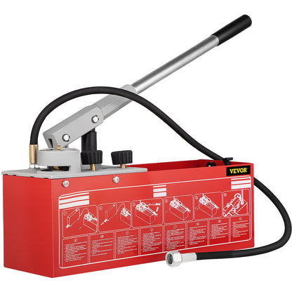 Hydrostatic Pressure Test Pump, Test Up to 25 bar/2.5 MPa, 12.1 L Tank, Hydraulic Manual Water Pressure Tester Kit w/ Two-Unit Gauge & R 1.27 cm Connection, for Pipeline Fluid Pressure Testing