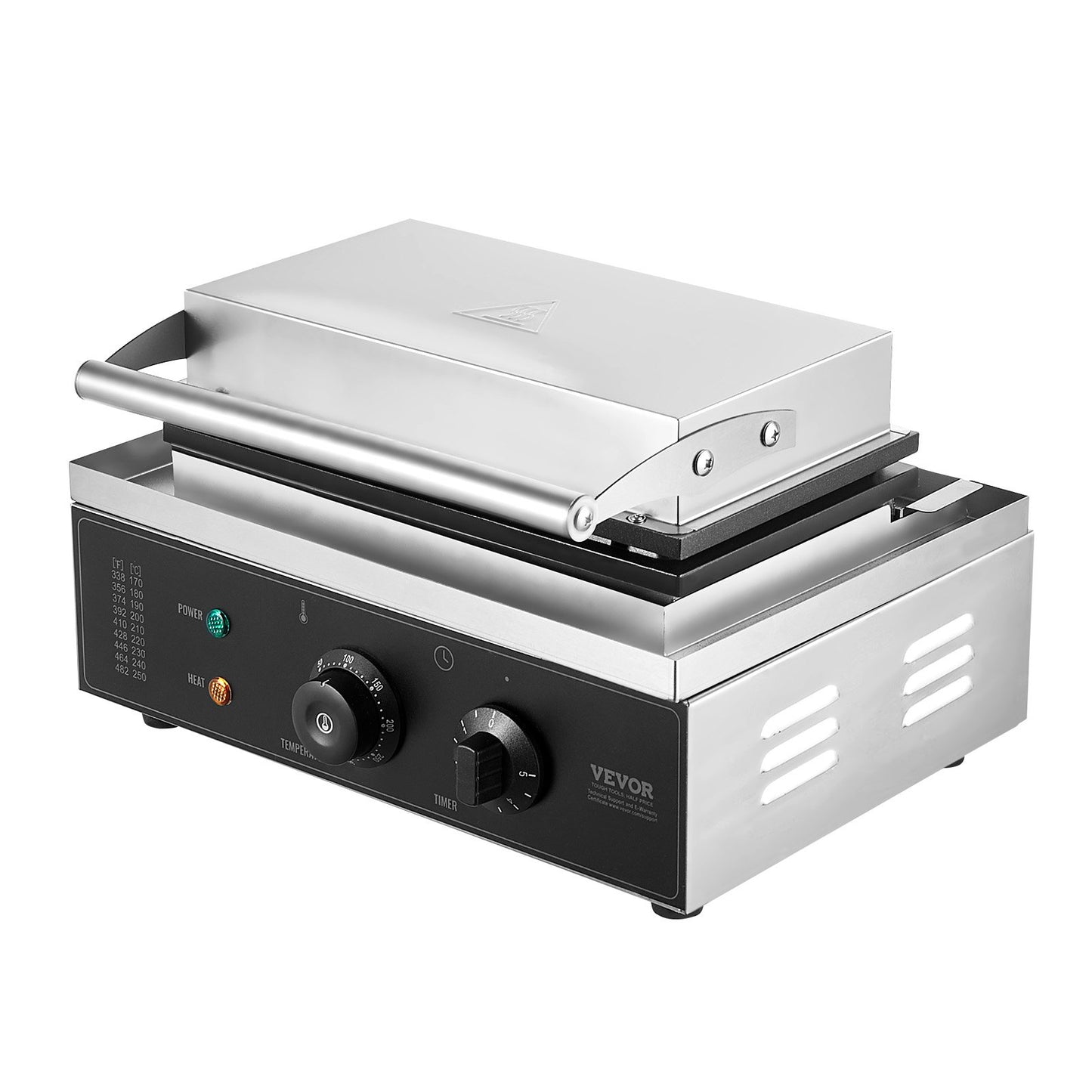 Gewerbliches Waffeleisen, 10er-Pack rechteckige Waffeln, 1550 W, antihaftbeschichtetes Edelstahl-Waffeleisen für belgische Waffeln mit Temperatur- und Zeitregelung, Griff, für Restaurants, Bäckereien, Imbisse und Familienbetriebe