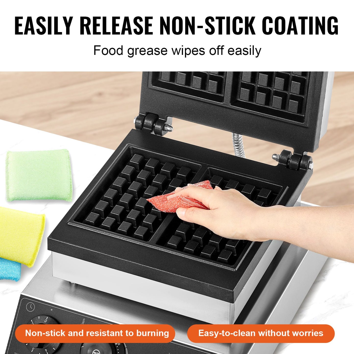 Gewerbliches Waffeleisen, 2-teiliges rechteckiges Waffeleisen, 2000 W, antihaftbeschichtet, Edelstahl, belgisches Waffeleisen mit Temperatur- und Zeitregelung, Griff, für Restaurants, Bäckereien, Imbisse und Familien