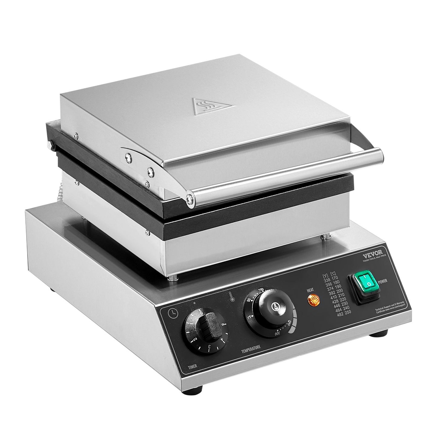 Gewerbliches Waffeleisen, 2-teiliges rechteckiges Waffeleisen, 2000 W, antihaftbeschichtet, Edelstahl, belgisches Waffeleisen mit Temperatur- und Zeitregelung, Griff, für Restaurants, Bäckereien, Imbisse und Familien
