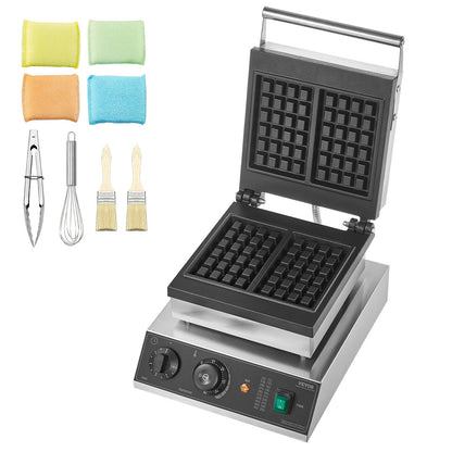 Gewerbliches Waffeleisen, 2-teiliges rechteckiges Waffeleisen, 2000 W, antihaftbeschichtet, Edelstahl, belgisches Waffeleisen mit Temperatur- und Zeitregelung, Griff, für Restaurants, Bäckereien, Imbisse und Familien