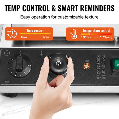 Gewerbliches Waffeleisen, 4-teiliges rundes Waffeleisen, 1750 W, antihaftbeschichtetes Edelstahl-Waffeleisen im belgischen Stil mit Temperatur- und Zeitregelung, für Restaurants, Bäckereien, Imbisse und Familienbetriebe