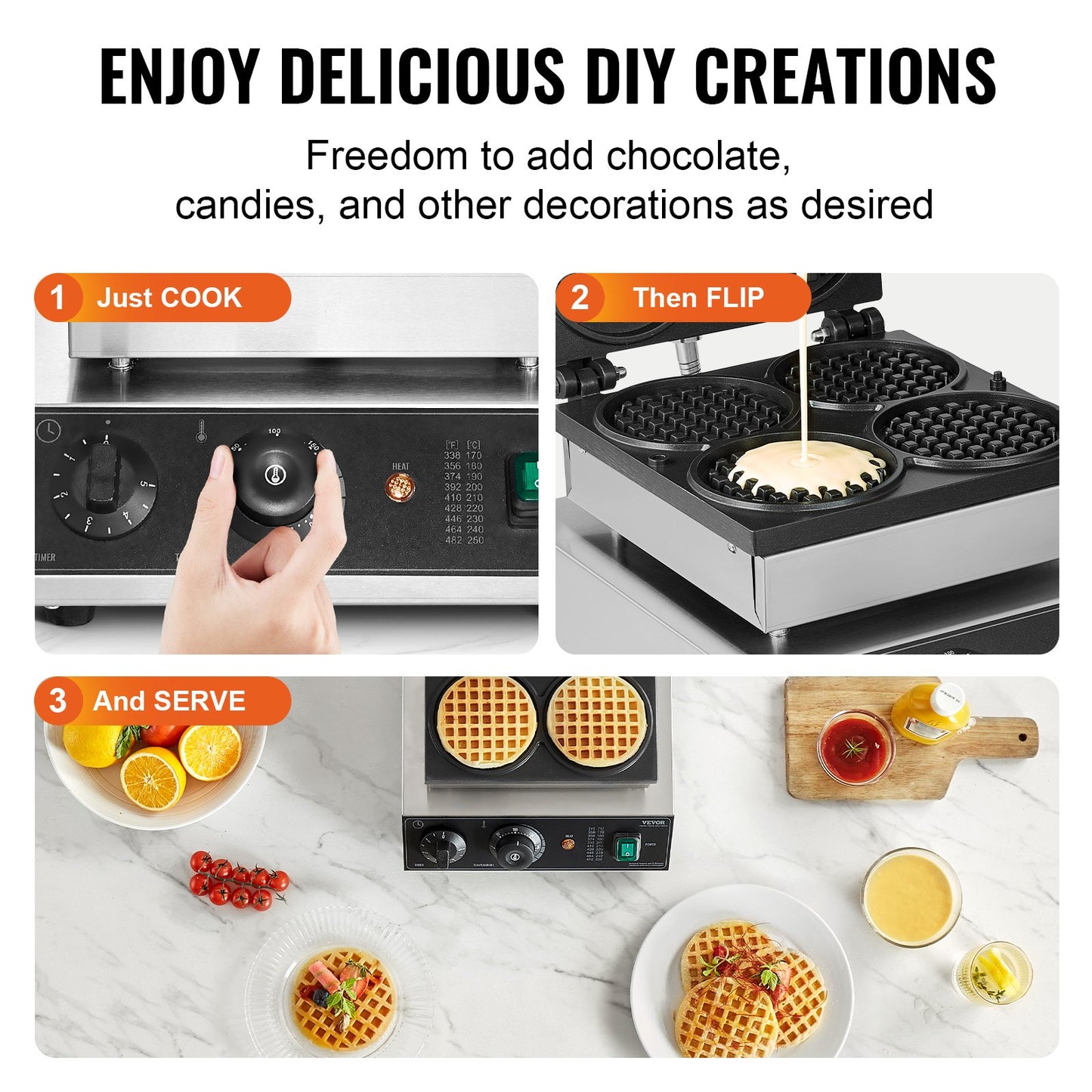 Gewerbliches Waffeleisen, 4-teiliges rundes Waffeleisen, 1750 W, antihaftbeschichtetes Edelstahl-Waffeleisen im belgischen Stil mit Temperatur- und Zeitregelung, für Restaurants, Bäckereien, Imbisse und Familienbetriebe