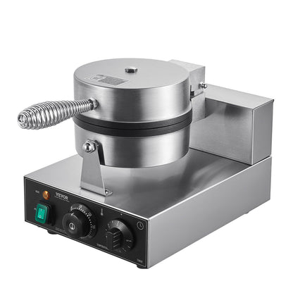 Gewerbliches Waffeleisen, 1230 W, rundes Waffeleisen, antihaftbeschichtet, Edelstahl, belgisches Waffeleisen mit Temperatur- und Zeitregelung, Griff, für Restaurants, Bäckereien, Imbisse und Familienbetriebe