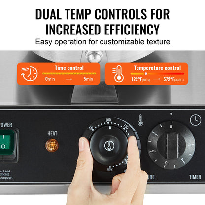 Gewerbliches Waffeleisen, Doppelwaffeleisen für runde Waffeln, 2460 W, Antihaftbeschichtung, Edelstahl, belgisches Waffeleisen mit Temperatur- und Zeitregelung, Griff, für Restaurants, Bäckereien, Imbisse und Familienbetriebe