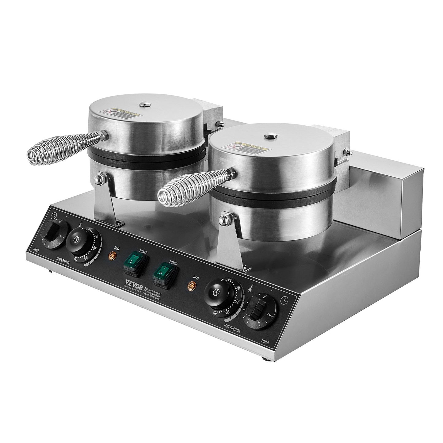 Gewerbliches Waffeleisen, Doppelwaffeleisen für runde Waffeln, 2460 W, Antihaftbeschichtung, Edelstahl, belgisches Waffeleisen mit Temperatur- und Zeitregelung, Griff, für Restaurants, Bäckereien, Imbisse und Familienbetriebe