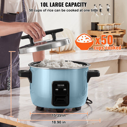 Commercial Rice Cooker, 50-Cup Rice Cooker, 10 Liter Large Rice Cooker and Warmer with Nonstick Inner Pot, Fast Cooking and 24-Hour Keep Warm, with Rice Cup and Paddle, for Restaurant