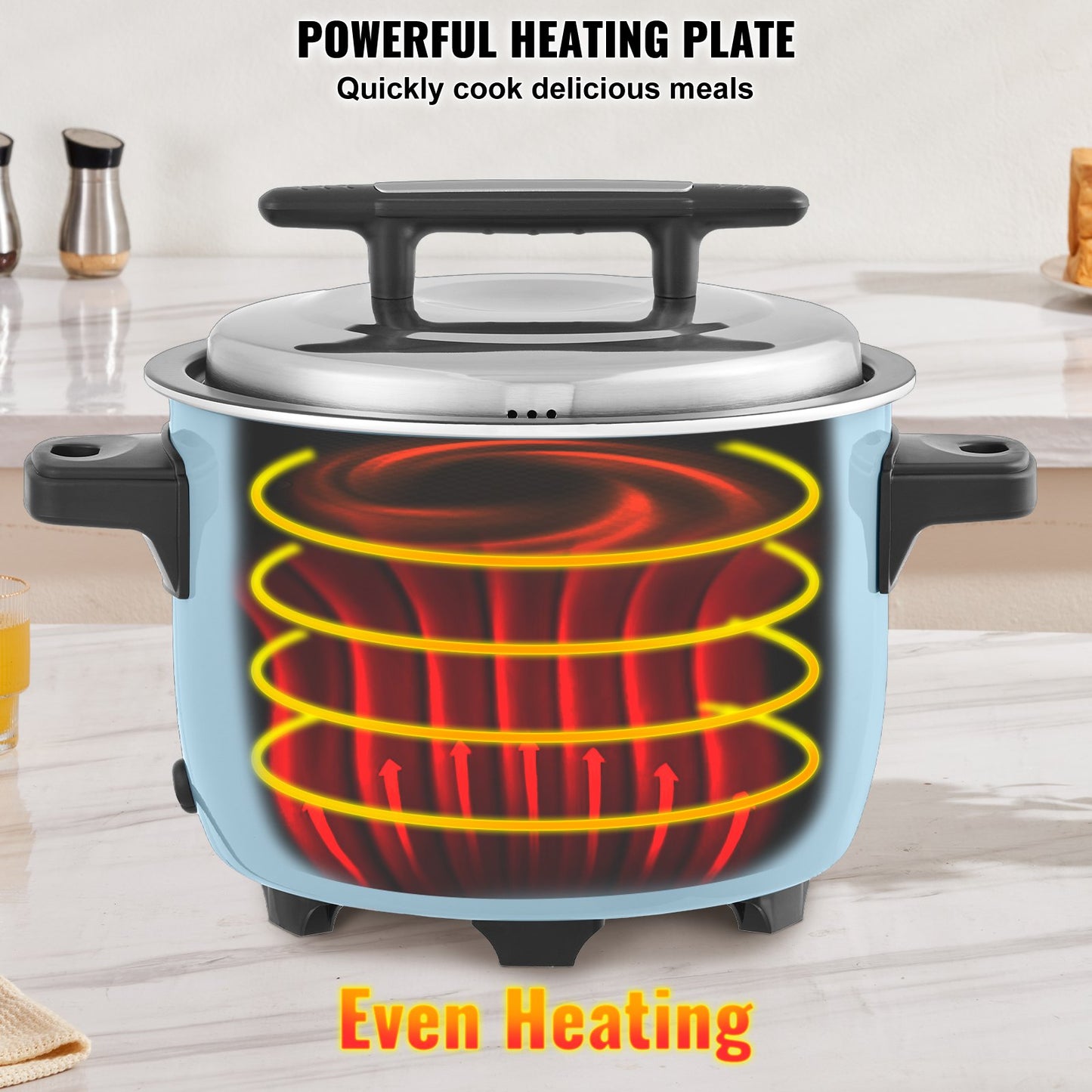 Commercial Rice Cooker, 50-Cup Rice Cooker, 10 Liter Large Rice Cooker and Warmer with Nonstick Inner Pot, Fast Cooking and 24-Hour Keep Warm, with Rice Cup and Paddle, for Restaurant