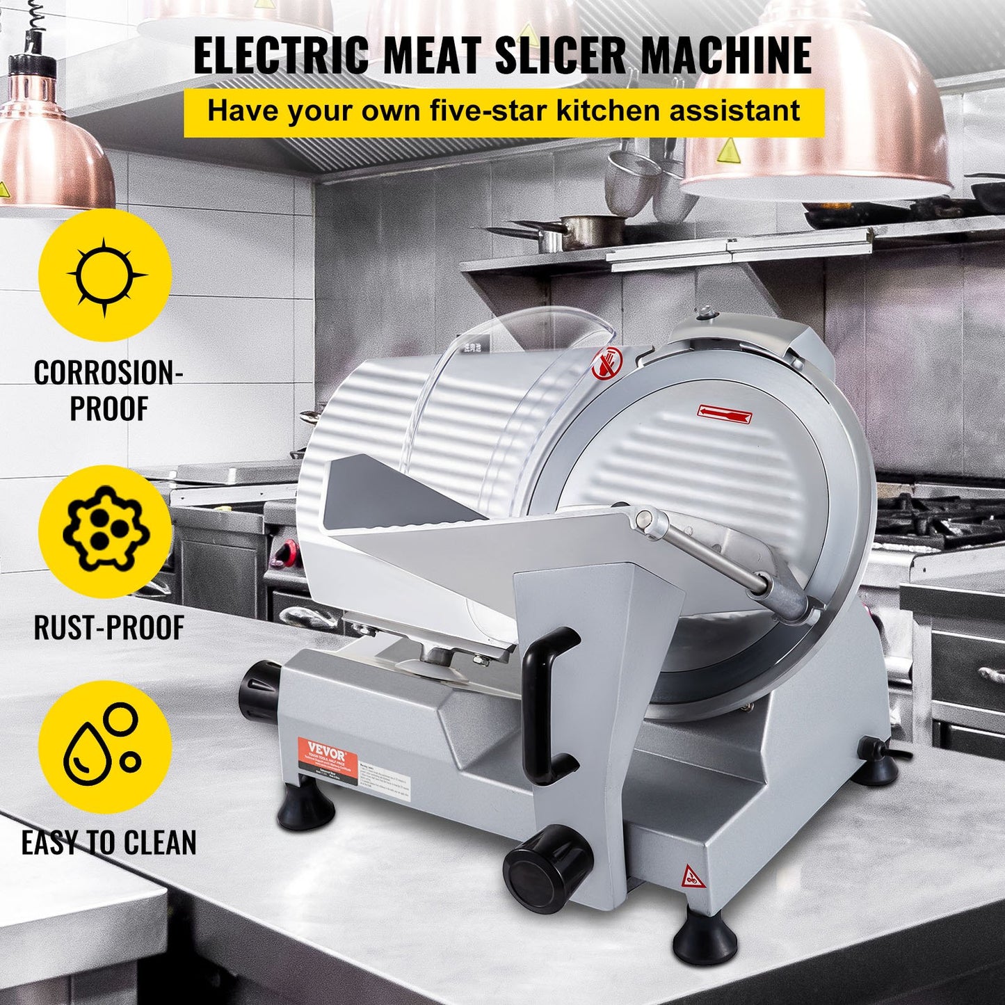 Gewerbliche Fleischschneidemaschine, 320 W, elektrischer Feinkostschneider, 30 cm lange Klinge aus Kohlenstoffstahl, 350–400 U/min, Schnittstärke einstellbar von 0–1,5 cm für Fleisch, Käse, Gemüse und Schinken