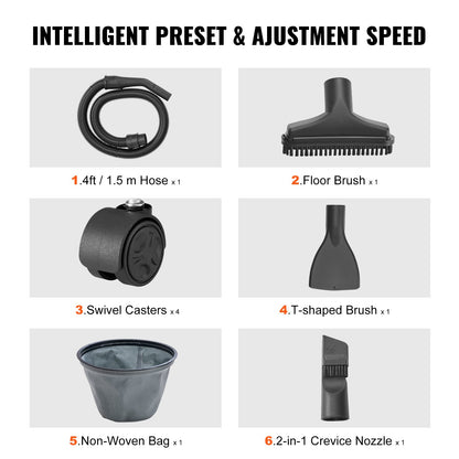 Nass-/Trockensauger, 10 l, 2 PS Spitzenleistung, effiziente Saug- und Blasfunktion mit Düse, Rollen, tragbarer Werkstattsauger mit Zubehör, leicht, ideal für Teppiche, Schmutz und Tierhaare, gelb