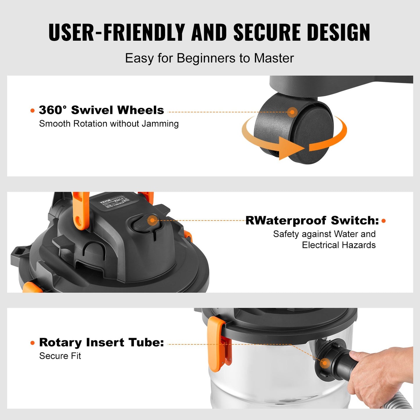 Nass-/Trockensauger aus Edelstahl, 8 Gallonen (ca. 30 Liter), 6 PS Spitzenleistung, starke Saugkraft mit Gebläsefunktion und 2-in-1-Fugendüse, ideal für Teppichschmutz, Tierhaare und Autowäsche.