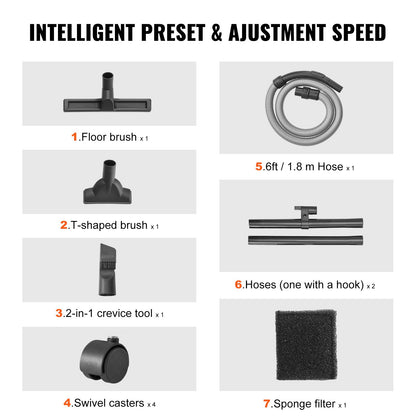 Nass-/Trockensauger aus Edelstahl, 8 Gallonen (ca. 30 Liter), 6 PS Spitzenleistung, starke Saugkraft mit Gebläsefunktion und 2-in-1-Fugendüse, ideal für Teppichschmutz, Tierhaare und Autowäsche.