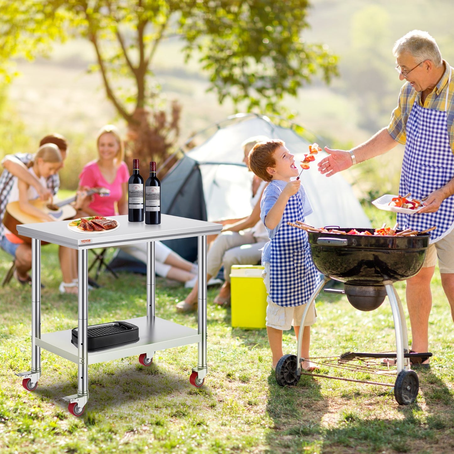 Stainless Steel Catering Work Table 36x24 Inch Commercial Work Table with 4 Wheels Commercial Food Prep Workbench with Flexible Adjustment Shelf for Kitchen Prep Table