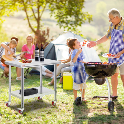 Stainless Steel Catering Work Table 36x24 Inch Commercial Work Table with 4 Wheels Commercial Food Prep Workbench with Flexible Adjustment Shelf for Kitchen Prep Table