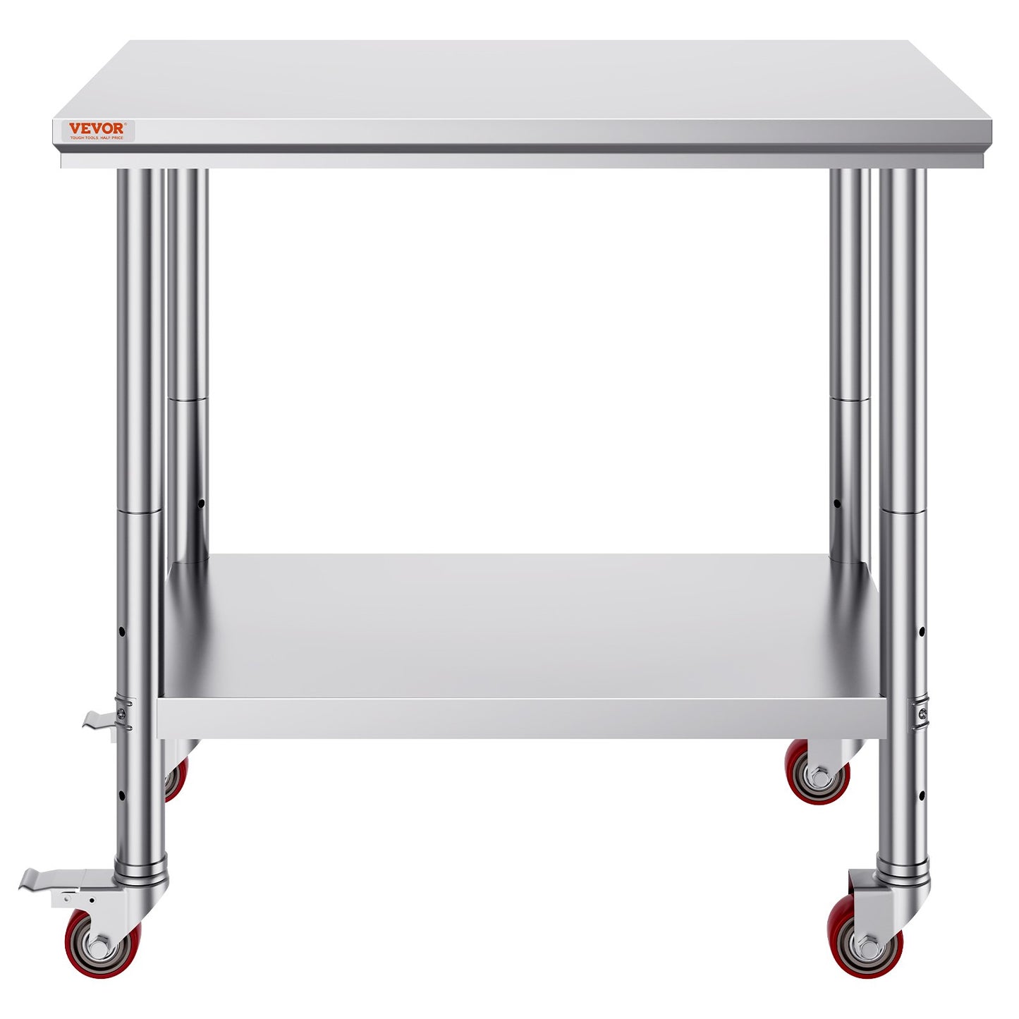 Stainless Steel Catering Work Table 36x24 Inch Commercial Work Table with 4 Wheels Commercial Food Prep Workbench with Flexible Adjustment Shelf for Kitchen Prep Table