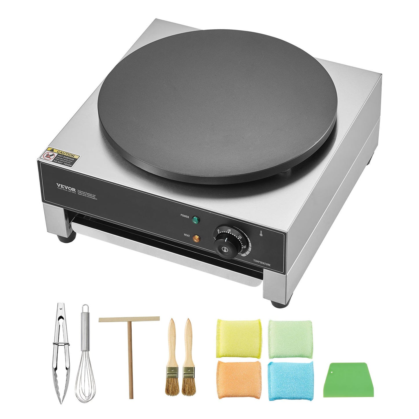 Electric Crepe Maker, 16-Inch Commercial Crepe Machine, 3000W Flat Plate Crepe Griddle, Nonstick Stainless Steel Pancake Making Machine, Desktop Circular Cereals Pancake Stove with Temp Control