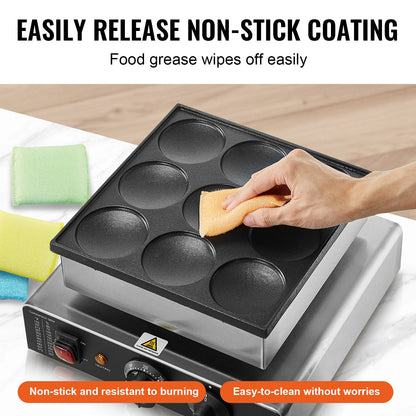 Holländischer Pfannkuchenautomat, 9-teilig, 76 mm Durchmesser, Dorayaki-Backmaschine, 850 W, gewerblicher elektrischer Poffertjes-Grill, antihaftbeschichteter Edelstahl, Temperatur- und Zeitregelung, für Küche, Restaurant und Imbiss