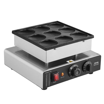 Holländischer Pfannkuchenautomat, 9-teilig, 76 mm Durchmesser, Dorayaki-Backmaschine, 850 W, gewerblicher elektrischer Poffertjes-Grill, antihaftbeschichteter Edelstahl, Temperatur- und Zeitregelung, für Küche, Restaurant und Imbiss